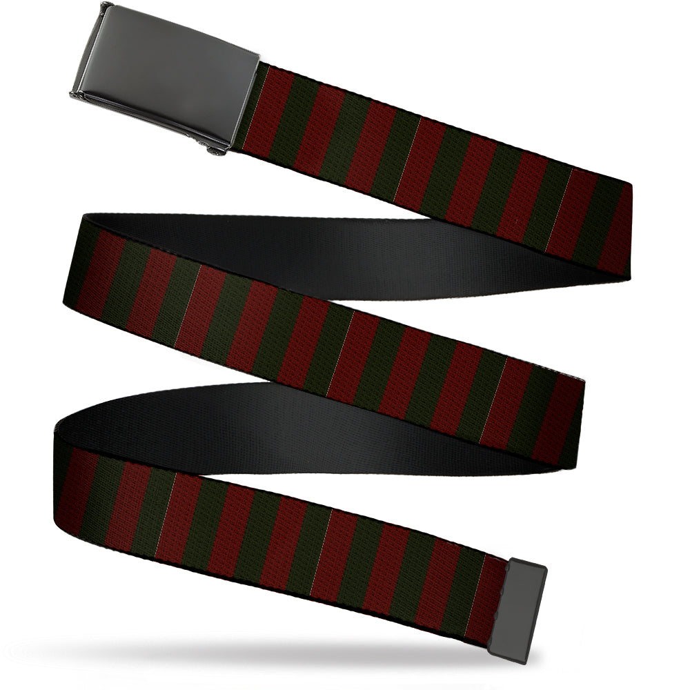 Web Belt Blank Black Buckle - A Nightmare on Elm Street Freddy Krueger Sweater Stripe Reds/Greens Webbing Web Belts A Nightmare on Elm Street