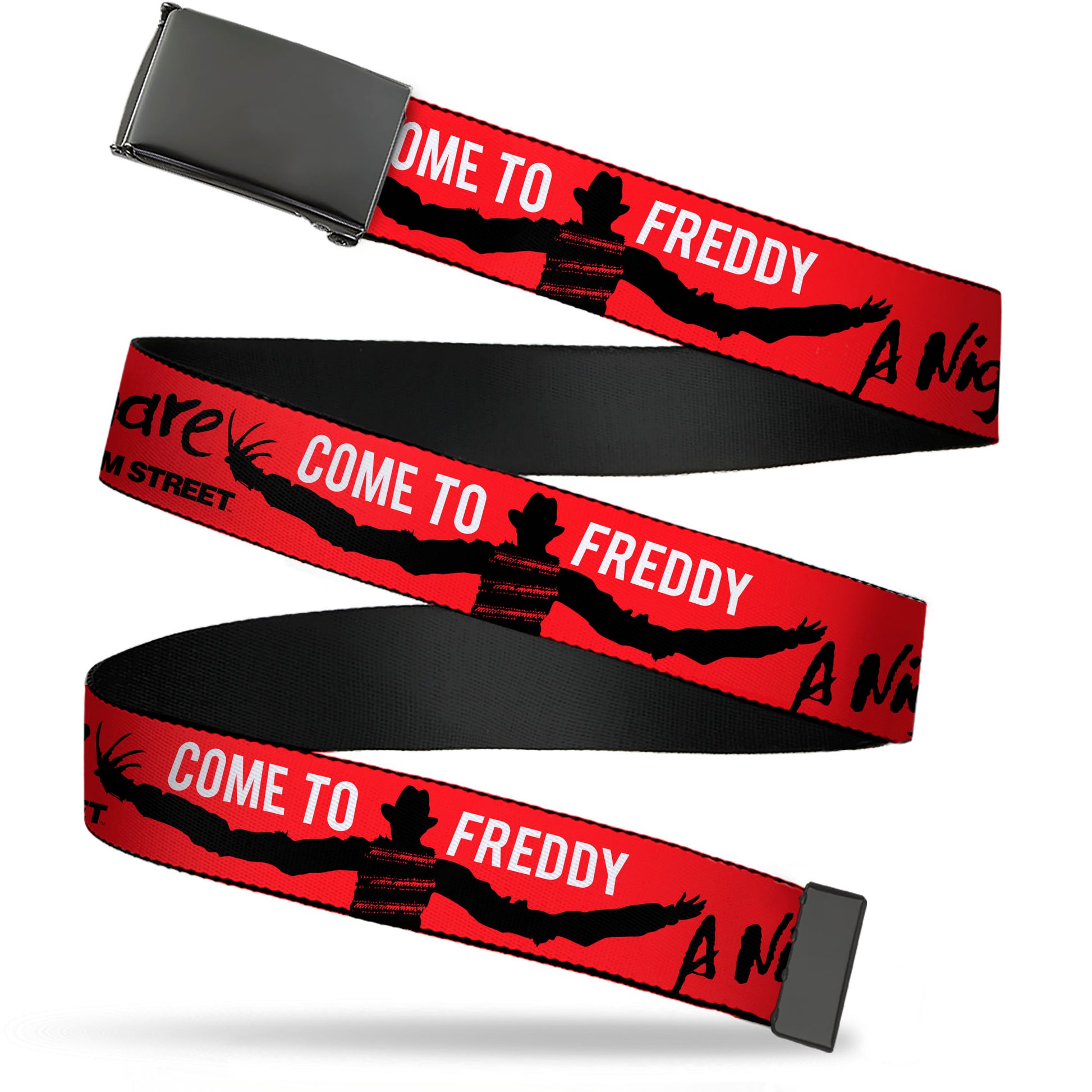 Web Belt Blank Black Buckle - A NIGHTMARE ON ELM ST COME TO FREDDY Long Arms Silhouette Red/Black Webbing Web Belts A Nightmare on Elm Street