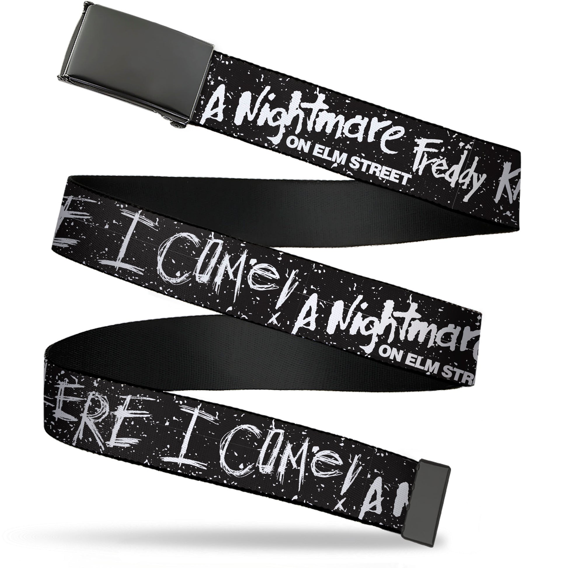 Web Belt Blank Black Buckle - A NIGHTMARE ON ELM ST READY OR NOT Freddy Scribbles Black/White Webbing Web Belts A Nightmare on Elm Street