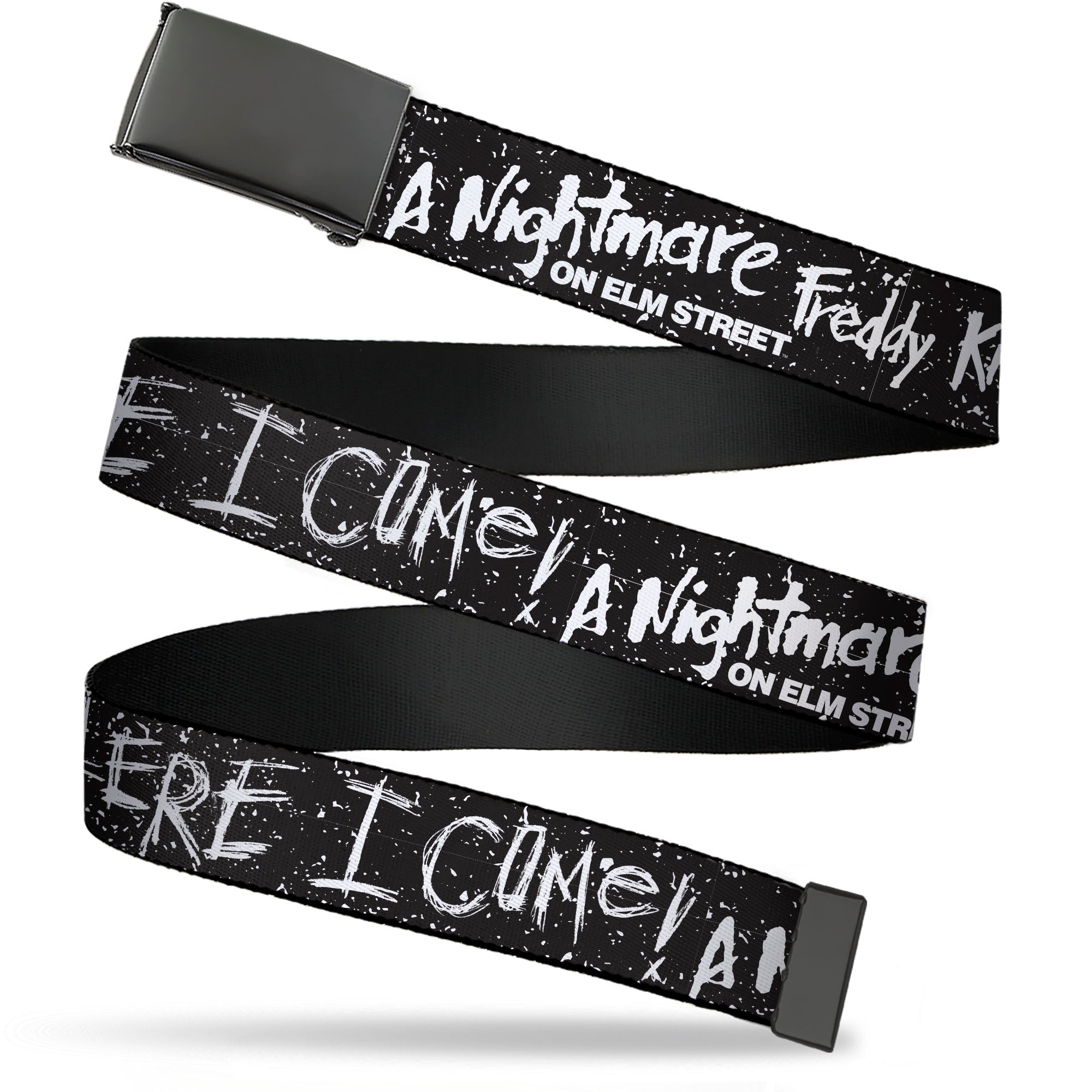 Web Belt Blank Black Buckle - A NIGHTMARE ON ELM ST READY OR NOT Freddy Scribbles Black/White Webbing Web Belts A Nightmare on Elm Street