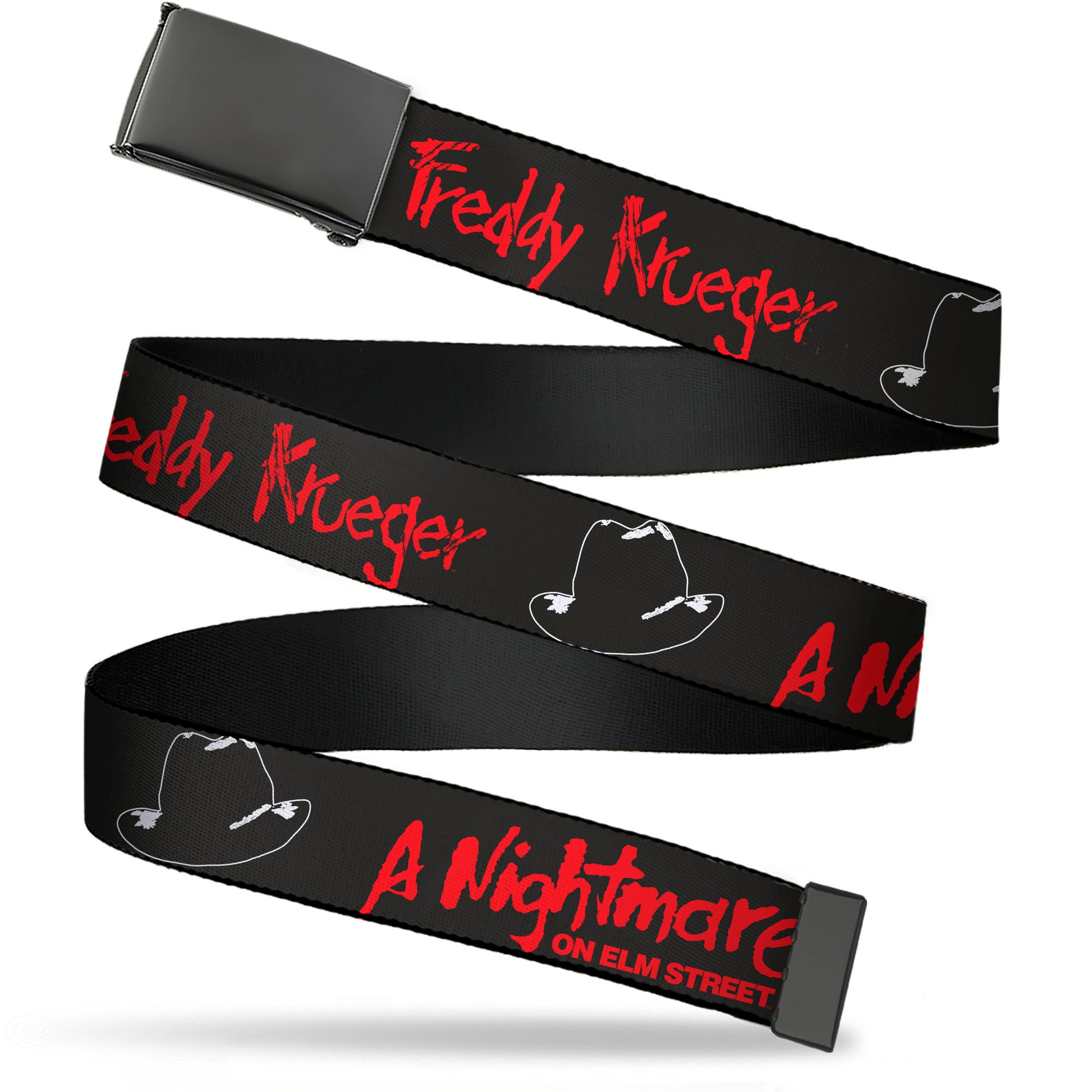 Web Belt Blank Black Buckle - A NIGHTMARE ON ELM STREET Freddy Icons and Title Logo Black/Red/White Webbing Web Belts A Nightmare on Elm Street