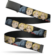 Web Belt Blank Black Buckle - Fullmetal Alchemist Brotherhood Elric Brothers Face Close-Up Webbing Web Belts Fullmetal Alchemist