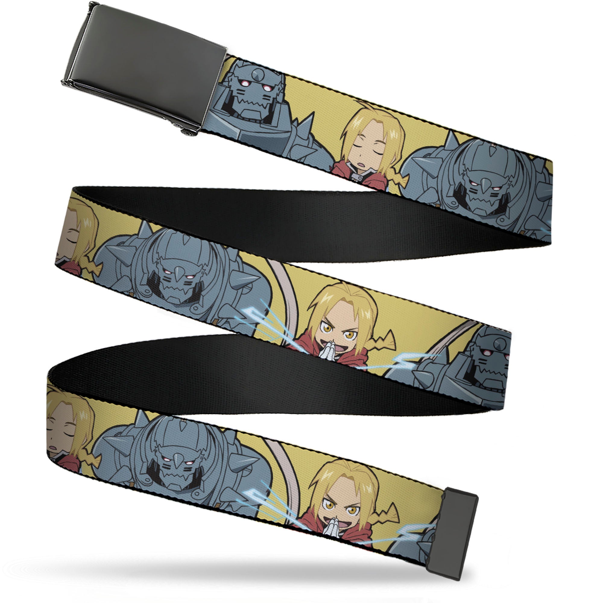 Web Belt Blank Black Buckle - Fullmetal Alchemist Brotherhood Chibi Elric Brothers Pose Yellow Webbing Web Belts Fullmetal Alchemist