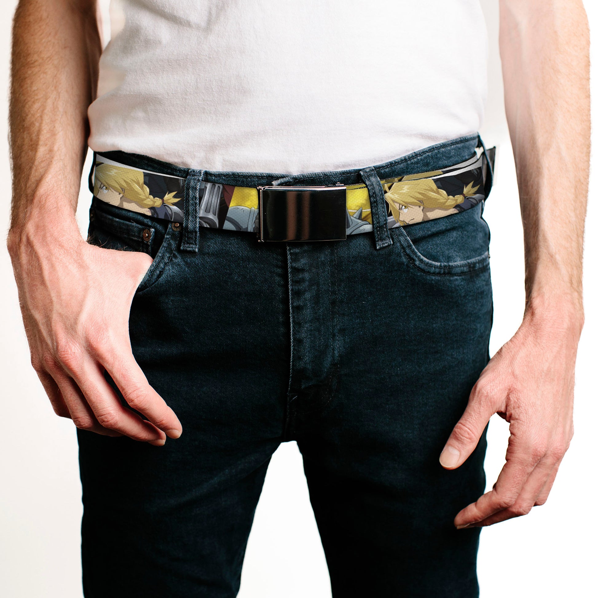 Web Belt Blank Black Buckle - Fullmetal Alchemist Brotherhood Elric Brothers Pose Blocks Webbing Web Belts Fullmetal Alchemist