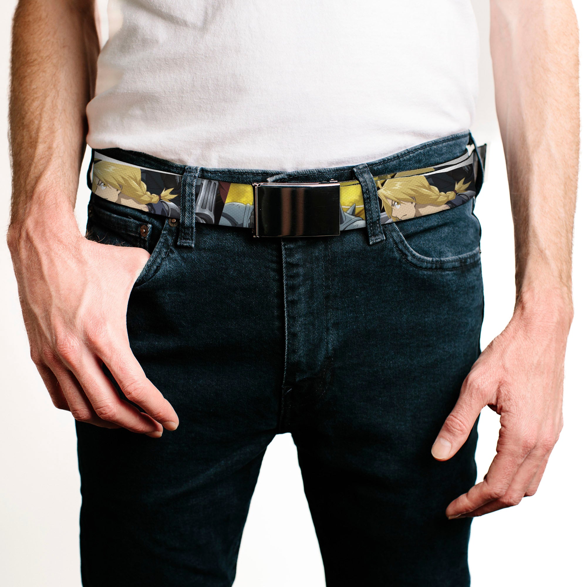 Web Belt Blank Black Buckle - Fullmetal Alchemist Brotherhood Elric Brothers Pose Blocks Webbing Web Belts Fullmetal Alchemist