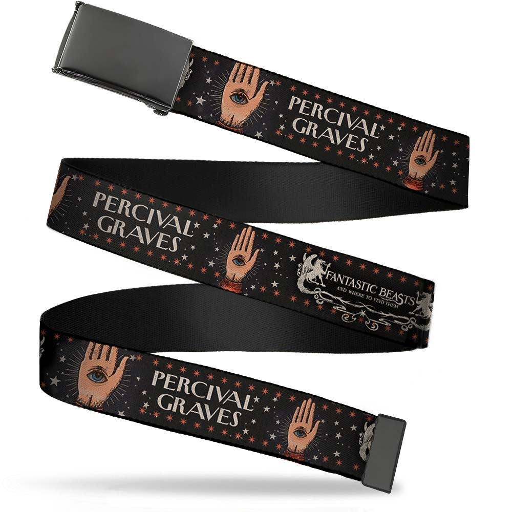 Black Buckle Web Belt - FANTASTIC BEASTS PERCIVAL GRAVES/Eye in Hand Icon Charcoal/Red/White Webbing Web Belts Fantastic Beasts and Where to Find Them