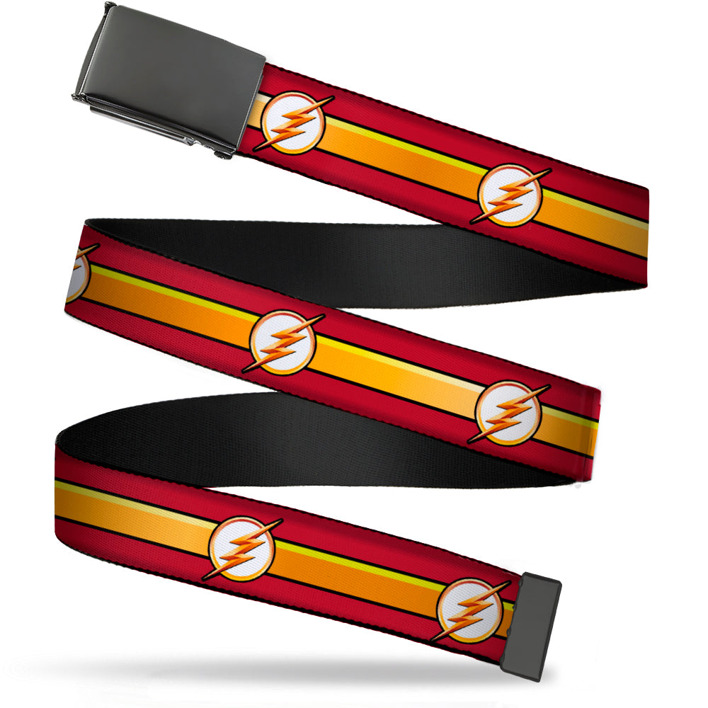 Black Buckle Web Belt - The Flash Logo11/Stripe Burgundy/Black/Gold/White Webbing Web Belts DC Comics   