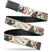Web Belt Blank Black Buckle - Friday the 13th Weapons and Character Icons Collage Beige/Gray/Red Webbing Web Belts Friday the 13th