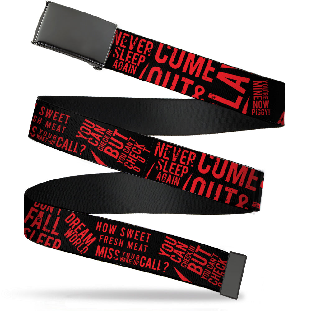 Web Belt Blank Black Buckle - Friday the 13th Quotes Collage Black/Red Webbing Web Belts Friday the 13th