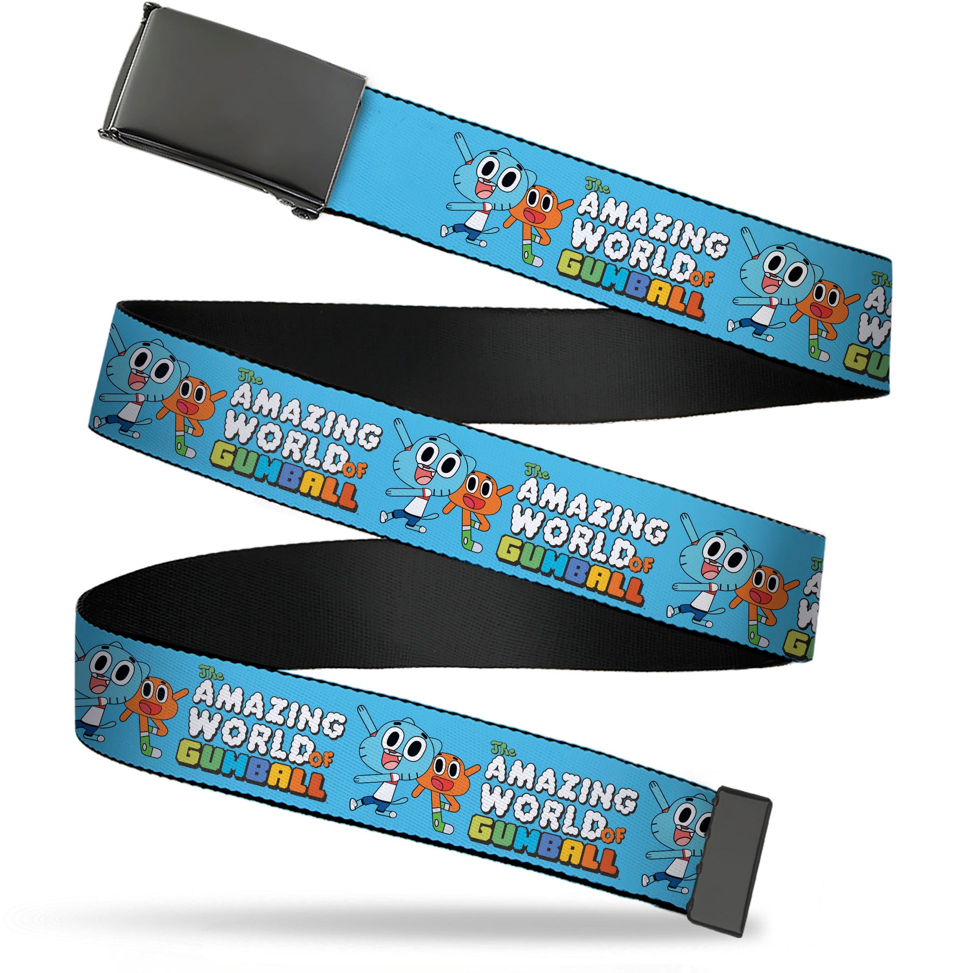Web Belt Blank Black Buckle - THE AMAZING WORLD OF GUMBALL Title Logo and Pose with Darwin Blue Webbing Web Belts The Amazing World of Gumball