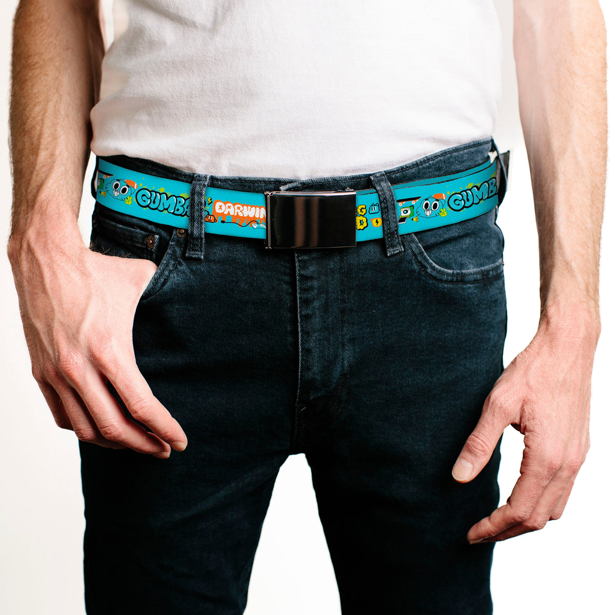 Web Belt Blank Black Buckle - THE AMAZING WORLD GUMBALL and DARWIN Icons Blue Webbing Web Belts The Amazing World of Gumball