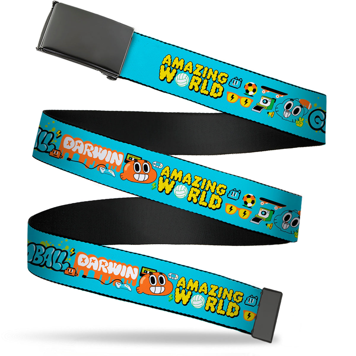 Web Belt Blank Black Buckle - THE AMAZING WORLD GUMBALL and DARWIN Icons Blue Webbing Web Belts The Amazing World of Gumball
