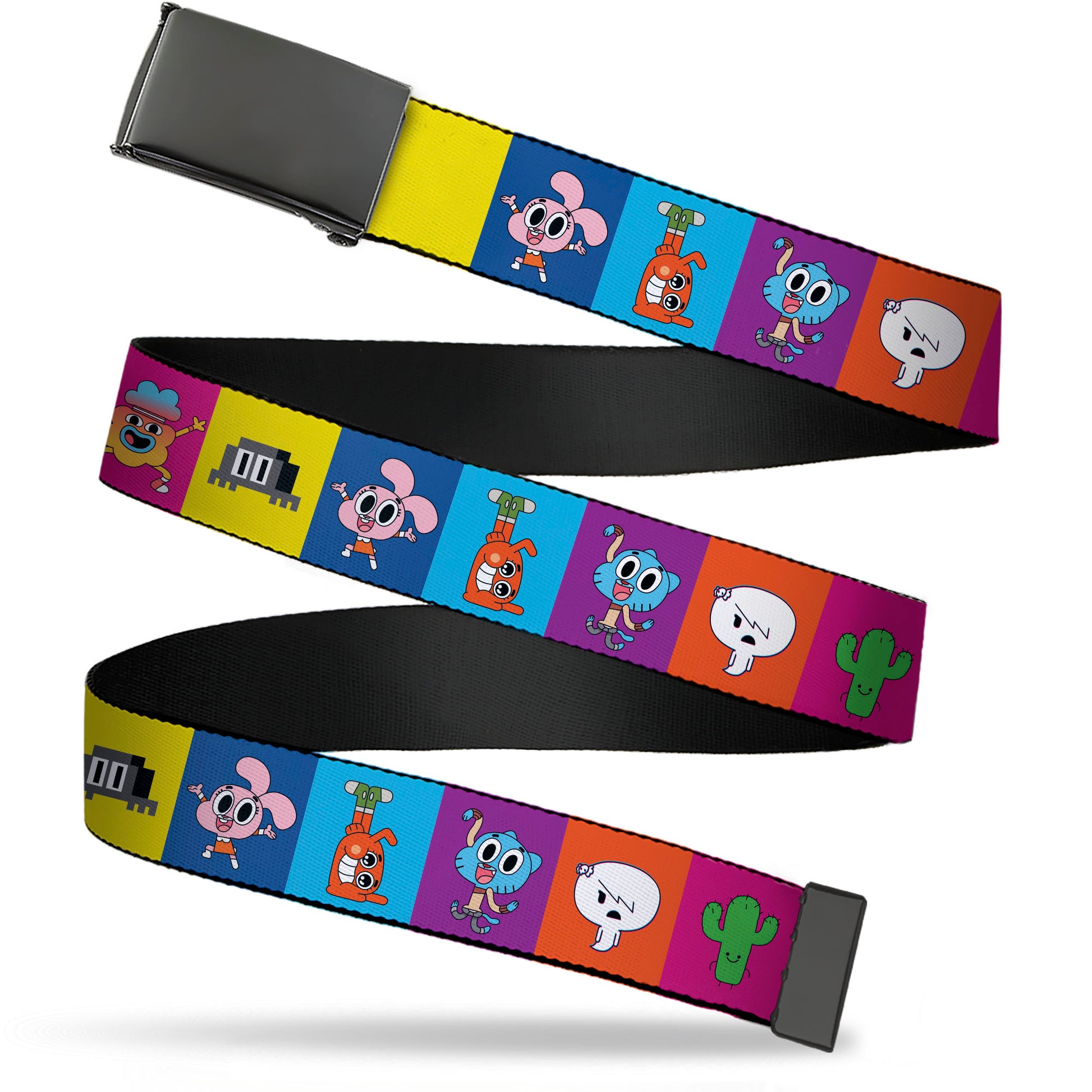 Web Belt Blank Black Buckle - The Amazing World of Gumball Character Pose Blocks Multi Color Webbing Web Belts The Amazing World of Gumball
