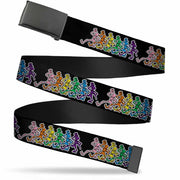 Black Buckle Web Belt - Dancing Skeletons Black/Multi Color Webbing Web Belts Grateful Dead   