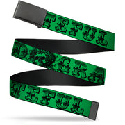 Black Buckle Web Belt - Grateful Dead Text w/Skull & Roses Green Webbing Web Belts Grateful Dead   