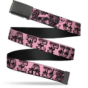 Web Belt Blank Black Buckle - Grateful Dead Text w/Skull & Roses Pink Webbing Web Belts Grateful Dead   