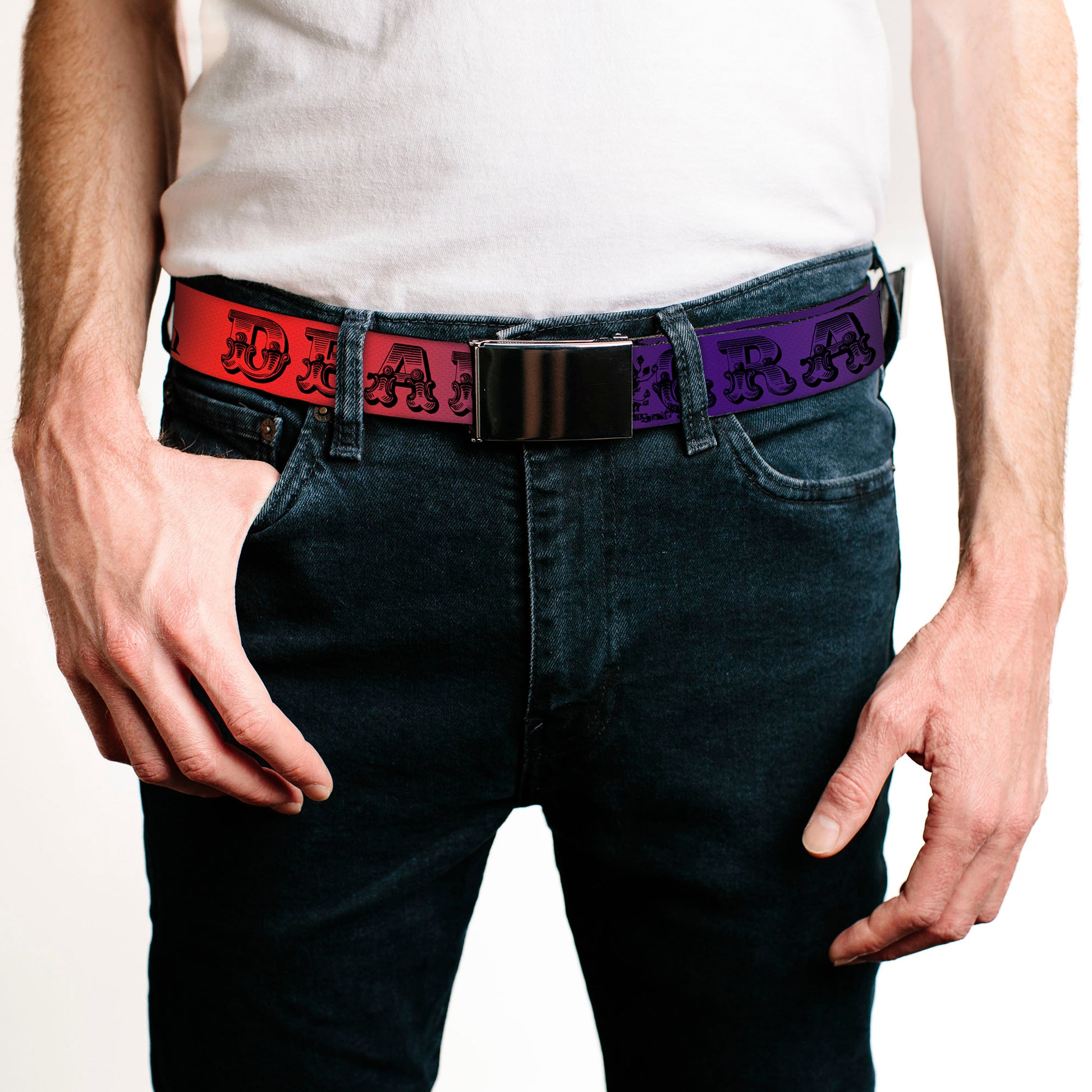 Black Buckle Web Belt - Grateful Dead Text w/Skull & Roses Rainbow Fade Webbing Web Belts Grateful Dead   