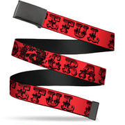 Black Buckle Web Belt - Grateful Dead Text w/Skull & Roses Red Webbing Web Belts Grateful Dead   