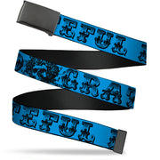 Black Buckle Web Belt - Grateful Dead Text w/Skull & Roses Turquoise Webbing Web Belts Grateful Dead   