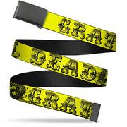 Black Buckle Web Belt - Grateful Dead Text w/Skull & Roses Yellow Webbing Web Belts Grateful Dead   