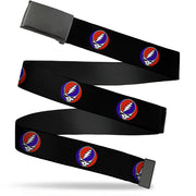 Black Buckle Web Belt - Steal Your Face Repeat Black/Color Webbing Web Belts Grateful Dead   