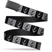 Black Buckle Web Belt - Steal Your Face Blocks Black/White-Gray/Black Webbing Web Belts Grateful Dead   