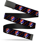 Black Buckle Web Belt - Steal Your Face Repeat w/Mini Lightning Bolt Black/Red/White/Blue Webbing Web Belts Grateful Dead   