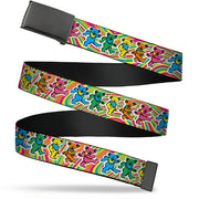Web Belt Blank Black Buckle - Grateful Dead Dancing Bears Swirl Multi Color Webbing Web Belts Grateful Dead   