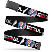 Web Belt Blank Black Buckle - GRATEFUL DEAD Text with Steal Your Face Stars and Stripes Logo Black/White/Red/Blue Webbing Web Belts Grateful Dead   