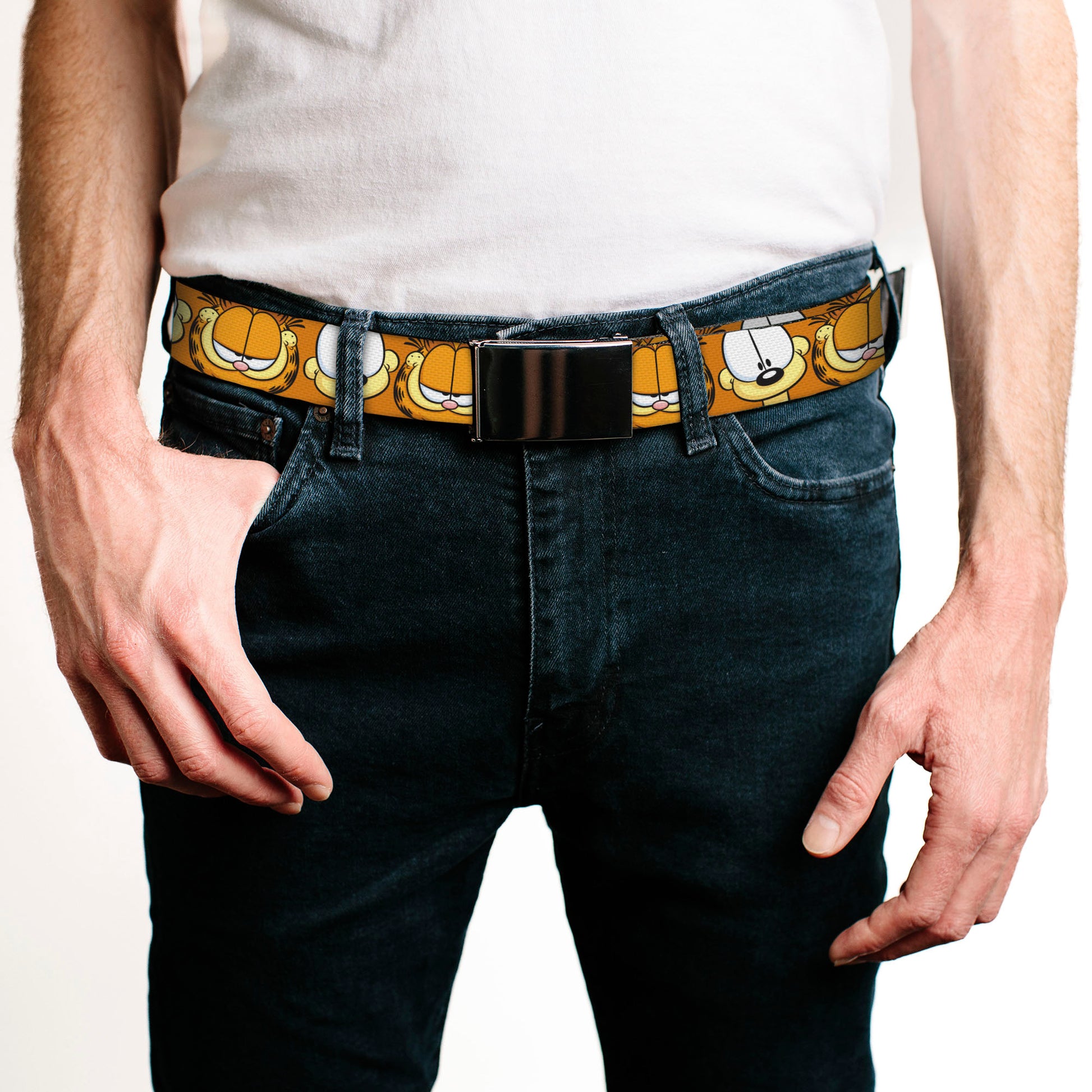 Web Belt Blank Black Buckle - Garfield and Odie Faces Close-Up Orange Webbing Web Belts Garfield