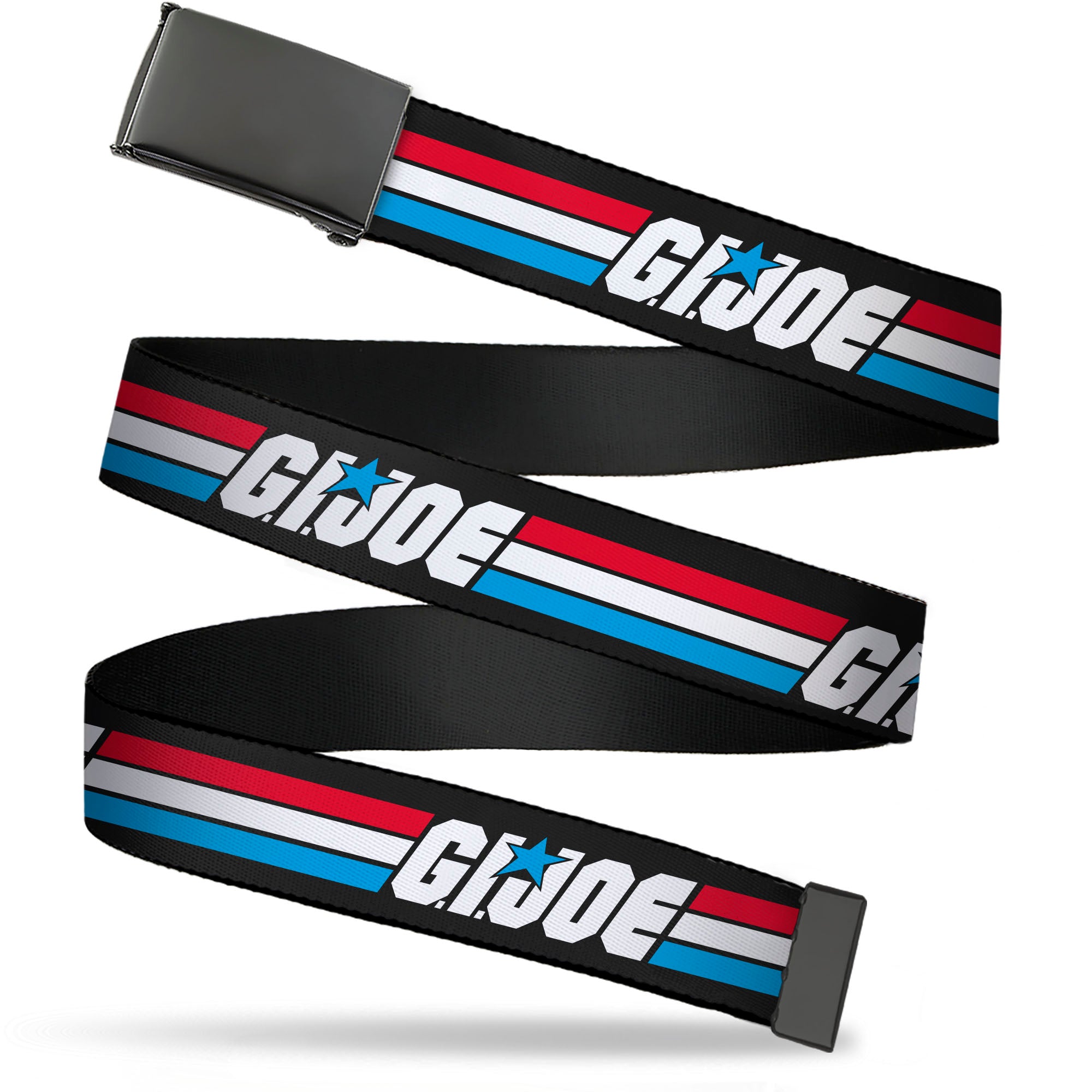 Web Belt Blank Black Buckle - GI JOE Title Logo Stripe Black/Red/White/Blue Webbing Web Belts GI Joe