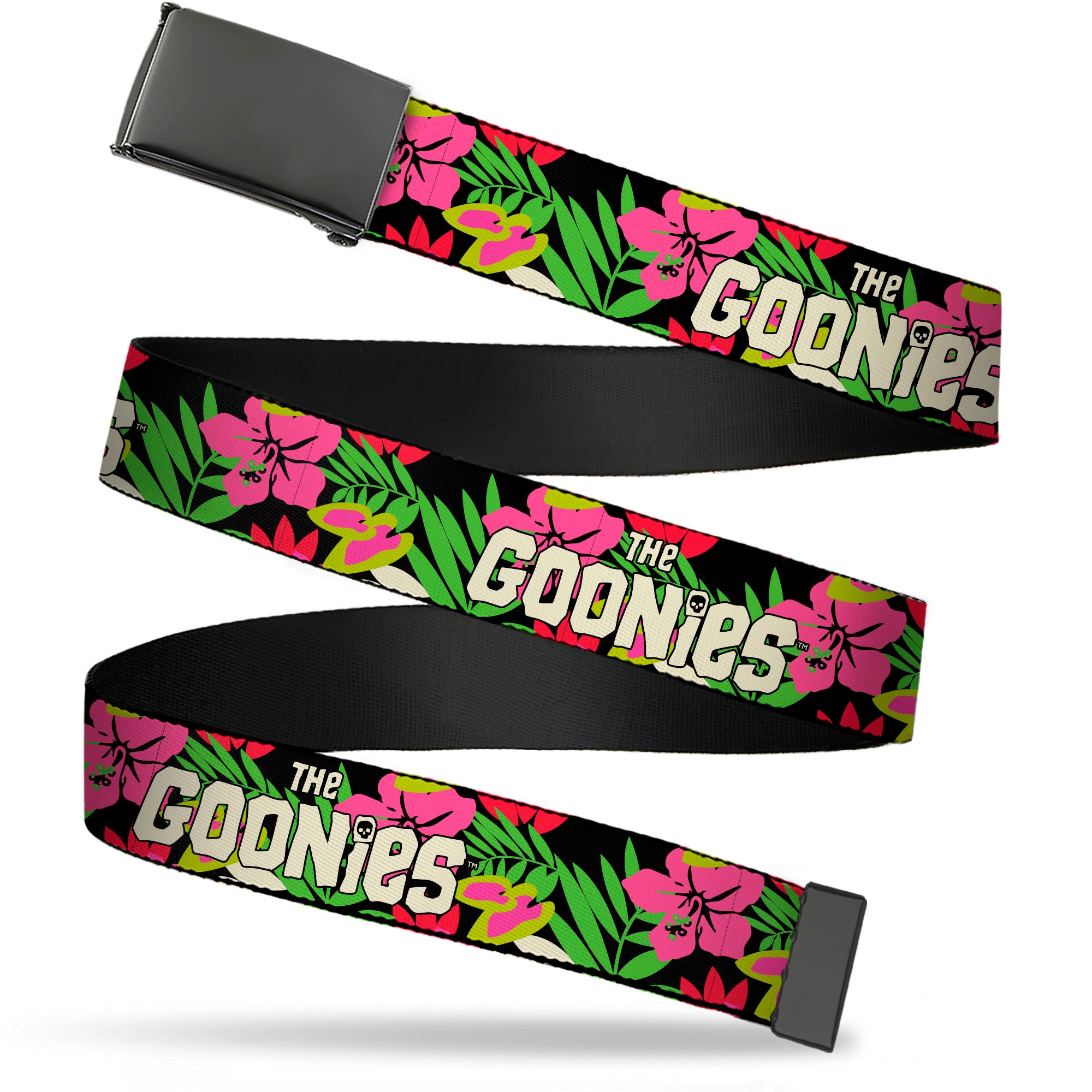 Web Belt Blank Black Buckle - THE GOONIES Title Logo Hawaiian Shirt Print Black/Pinks Webbing Web Belts The Goonies