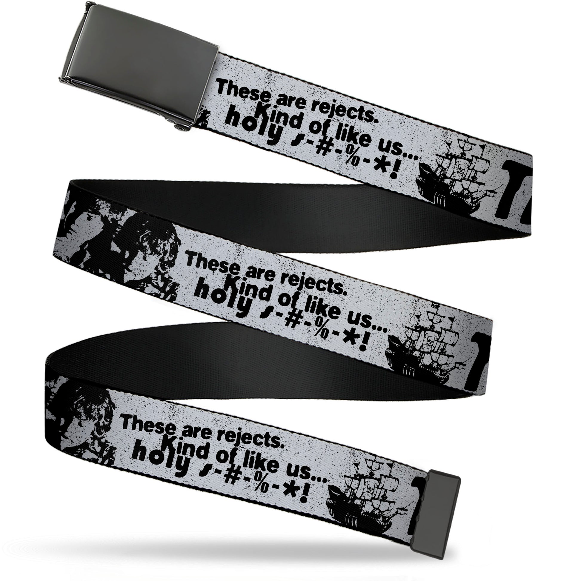 Web Belt Blank Black Buckle - THE GOONIES Quotes and Icons Collage Gray/Black Web Belts The Goonies