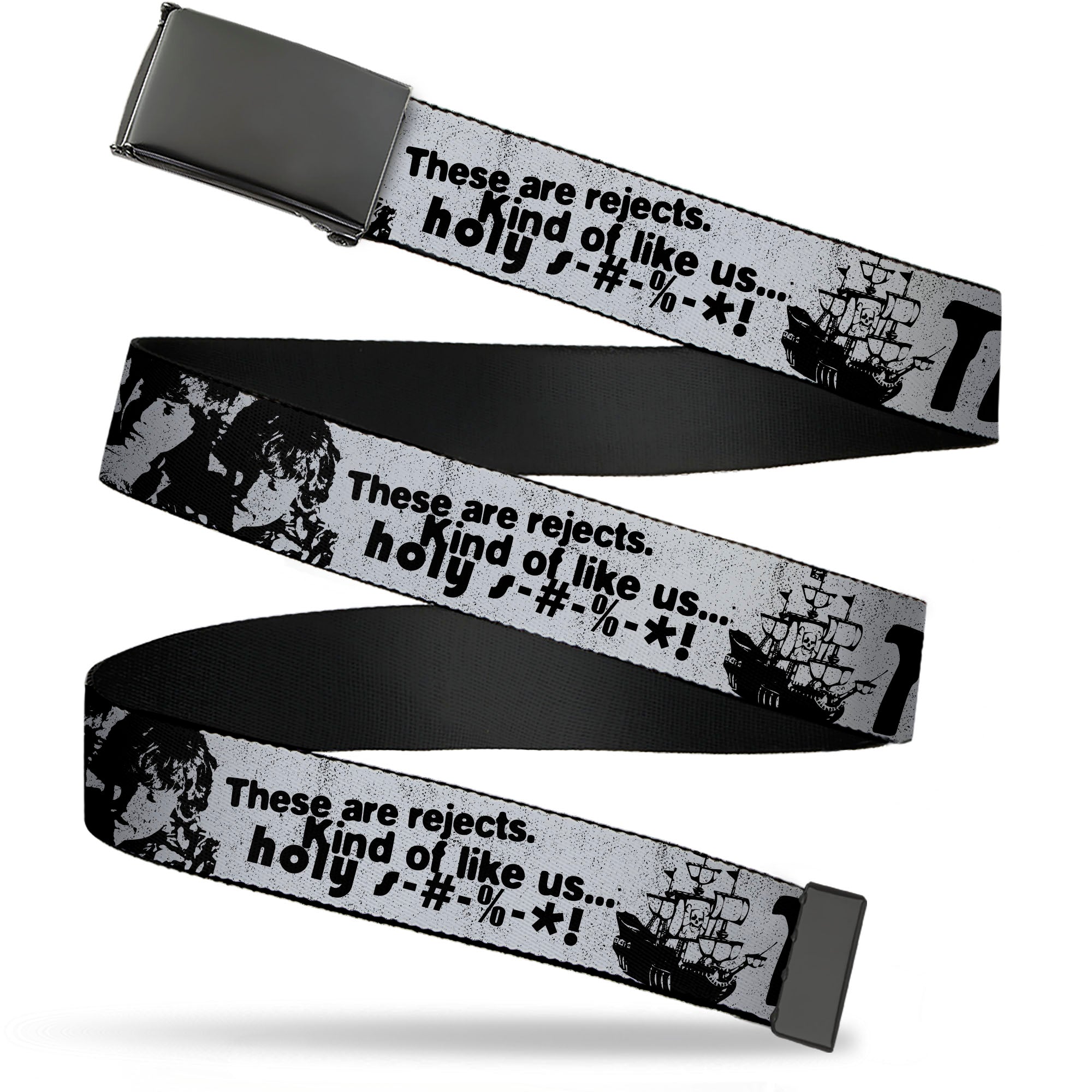 Web Belt Blank Black Buckle - THE GOONIES Quotes and Icons Collage Gray/Black Web Belts The Goonies