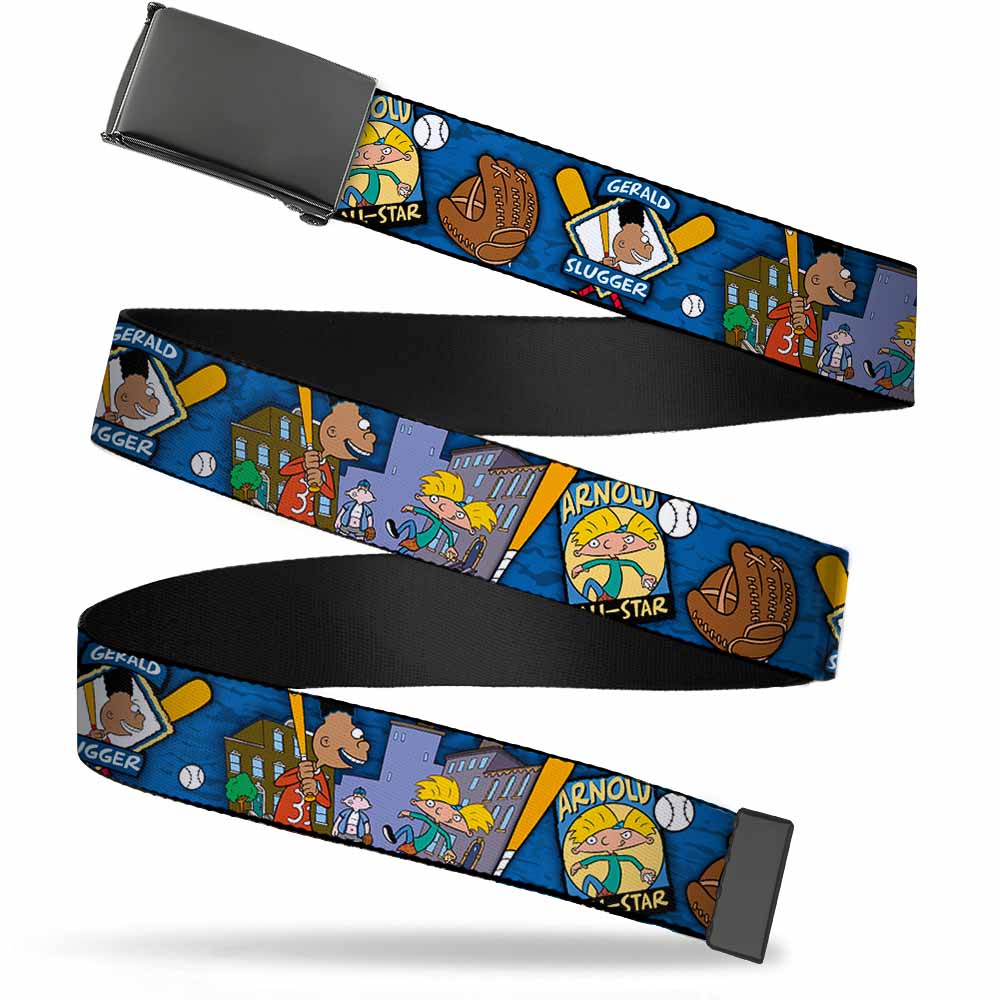 Black Buckle Web Belt - Arnold ALL-STAR/Gerald SLUGGER Baseball Poses Blue Webbing Web Belts Hey Arnold