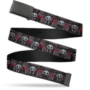 Web Belt Blank Black Buckle - Skelanimals Five Animals and Face Logo Plaid Black/Red/White Webbing Web Belts Skelanimals