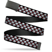 Web Belt Blank Black Buckle - Skelanimals Face Logo and Heart Black/White/Red Webbing Web Belts Skelanimals