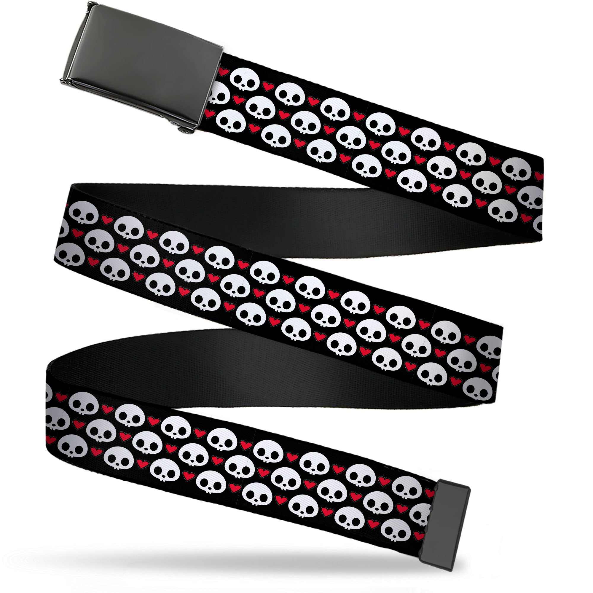 Web Belt Blank Black Buckle - Skelanimals Face Logo and Heart Black/White/Red Webbing Web Belts Skelanimals
