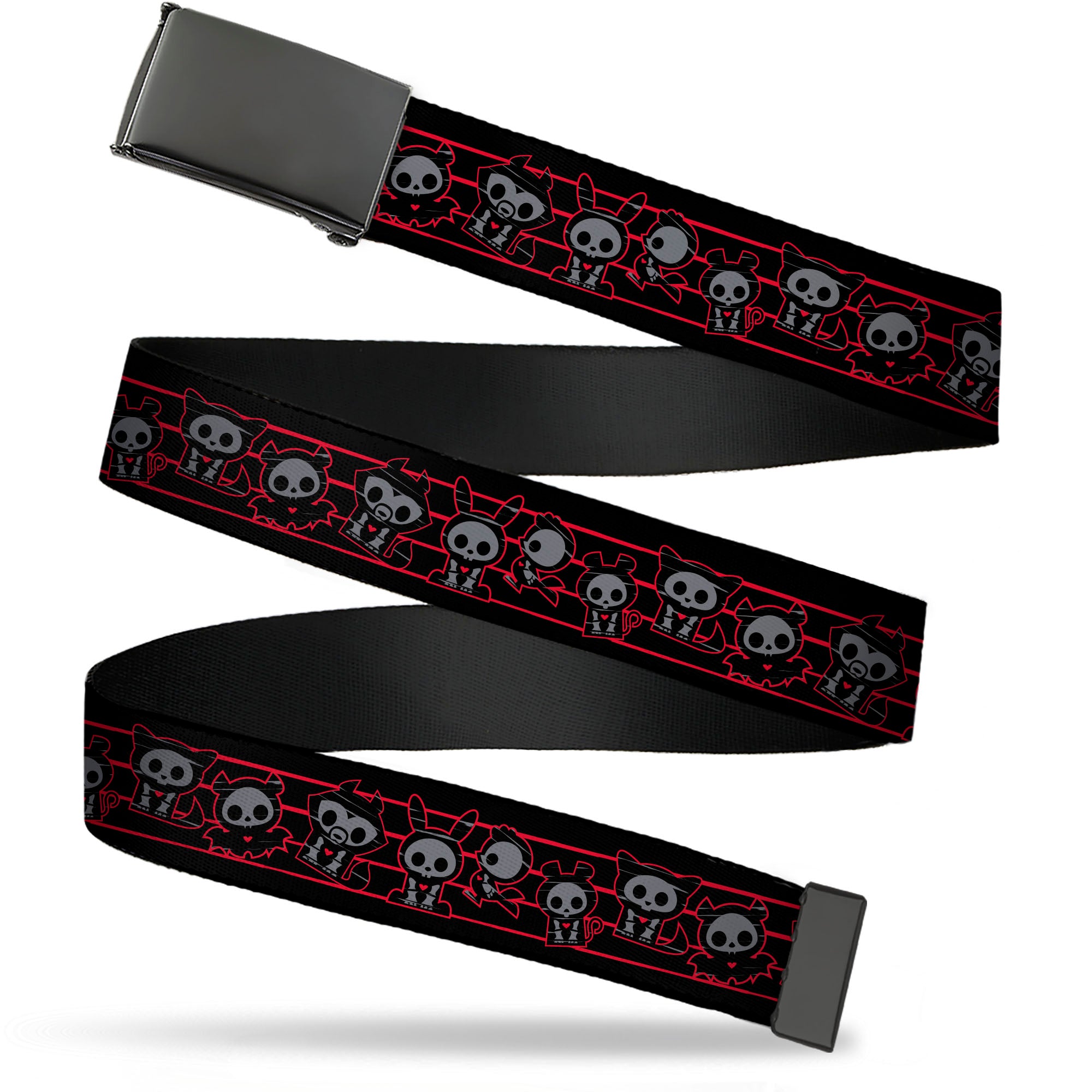 Web Belt Blank Black Buckle - Skelanimals Six Character Collage Black/Red/Grays Webbing Web Belts Skelanimals