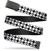 Web Belt Blank Black Buckle - Skelanimals Face Logo Checker White/Black Webbing Web Belts Skelanimals