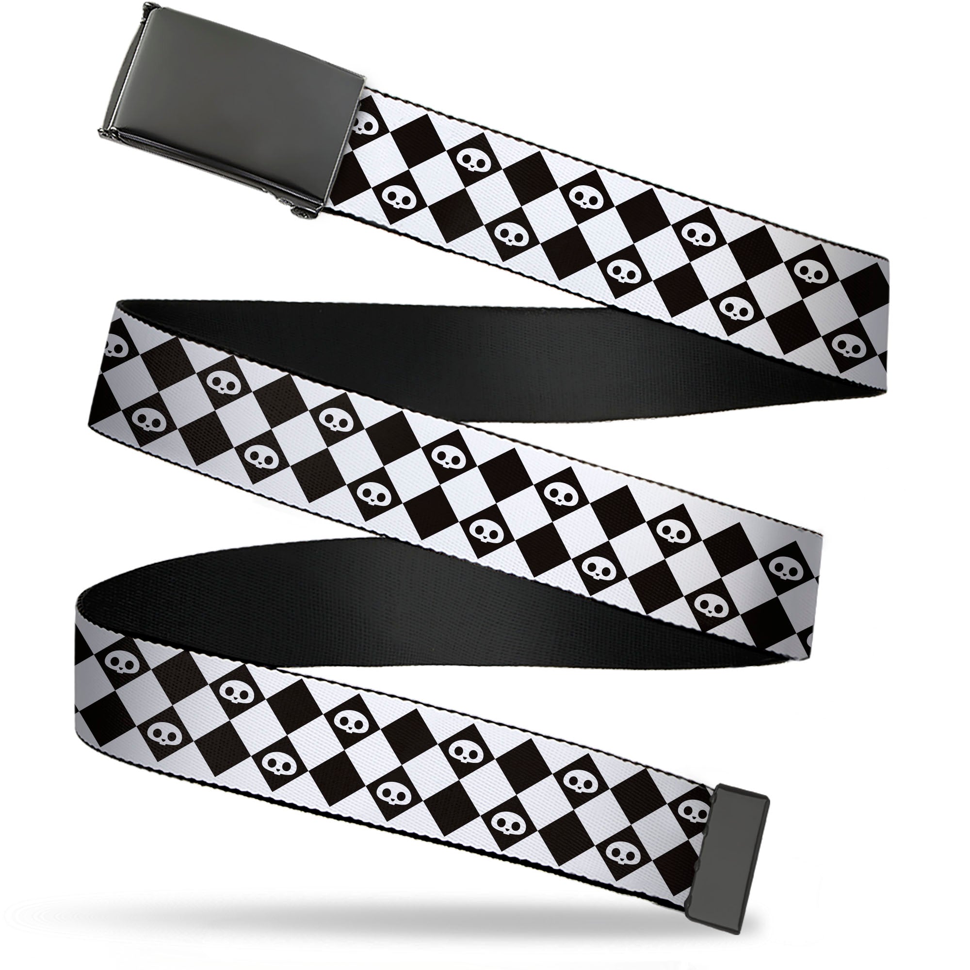 Web Belt Blank Black Buckle - Skelanimals Face Logo Checker White/Black Webbing Web Belts Skelanimals