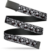 Web Belt Blank Black Buckle - Skelanimals Diego the Bat Pose Lace Print White/Black Webbing Web Belts Skelanimals