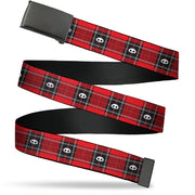 Web Belt Blank Black Buckle - Skelanimals Face Logo Plaid Red/Black/White Webbing Web Belts Skelanimals