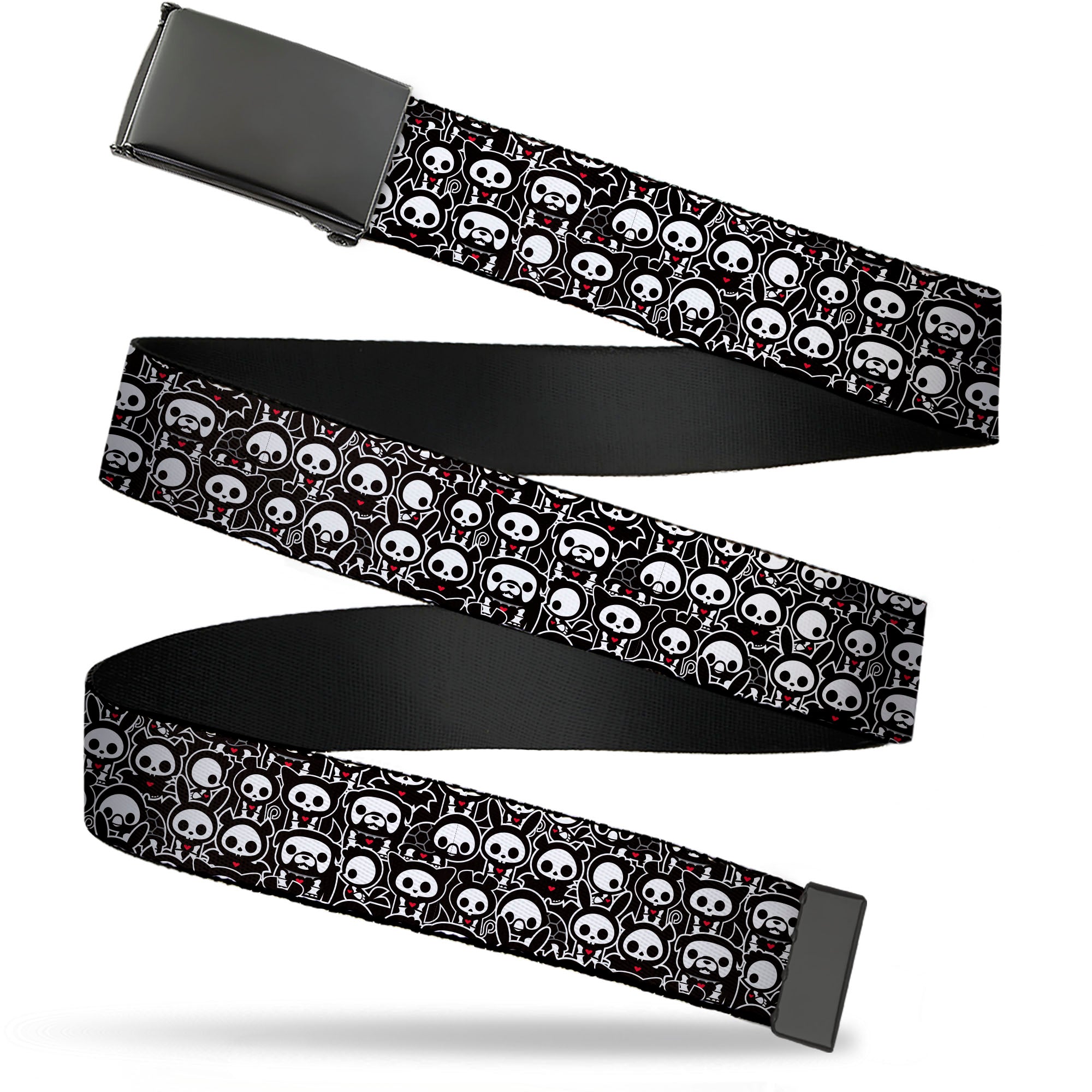 Web Belt Blank Black Buckle - Skelanimals Animal Poses Stacked Black/White/Red Webbing Web Belts Skelanimals