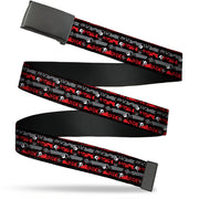 Web Belt Blank Black Buckle - Skelanimals Bonita the Unicorn Poses Stripe Black/Red/Gray Webbing Web Belts Skelanimals