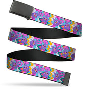 Web Belt Blank Black Buckle - Furby Purple Dancing Pose Collage Multi Color Webbing Web Belts Furby
