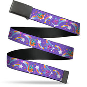 Web Belt Blank Black Buckle - Furby Orange and Purple Jumping Rainbow Slide Black/Multi Color Webbing Web Belts Furby