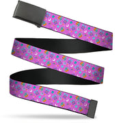 Web Belt Blank Black Buckle - Furby and Furblets Galaxy Grid Collage Pink/Purple Webbing Web Belts Furby