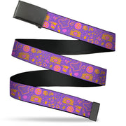 Web Belt Blank Black Buckle - Furby Icons Collage Purples/Orange/Pinks Webbing Web Belts Furby
