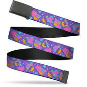 Web Belt Blank Black Buckle - Fuby Furbmojis and Icons Collage Purple/Blues/Pinks Webbing Web Belts Furby